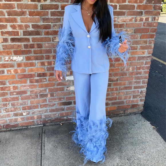 Jovani 2 piece feather suit size 4